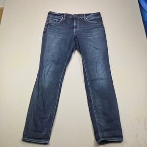 Silver Jeans Co Boyfriend Mid Rise Straight Dark Wash Denim Women 33x29